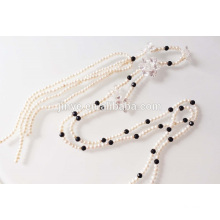 Long Crystal Flower Fresh Pearl Necklace With Tassel